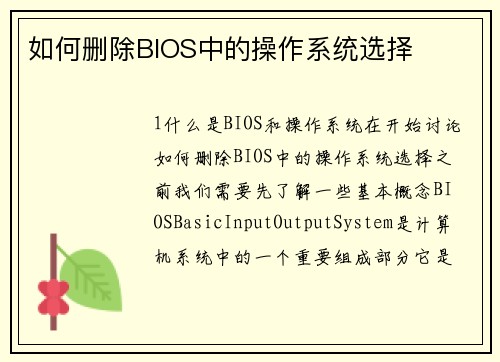 如何删除BIOS中的操作系统选择